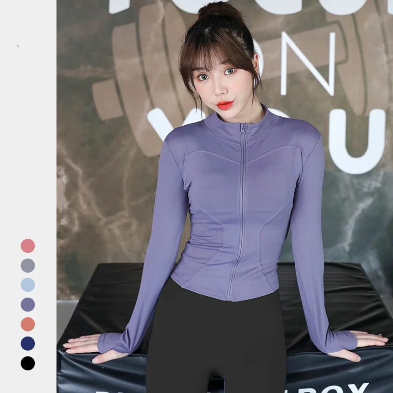 Sport Jacket Zipper Yoga Coat Clothes Quick Dry Fitness Jacket Thumb Hole Sportwear Gym Workout Top