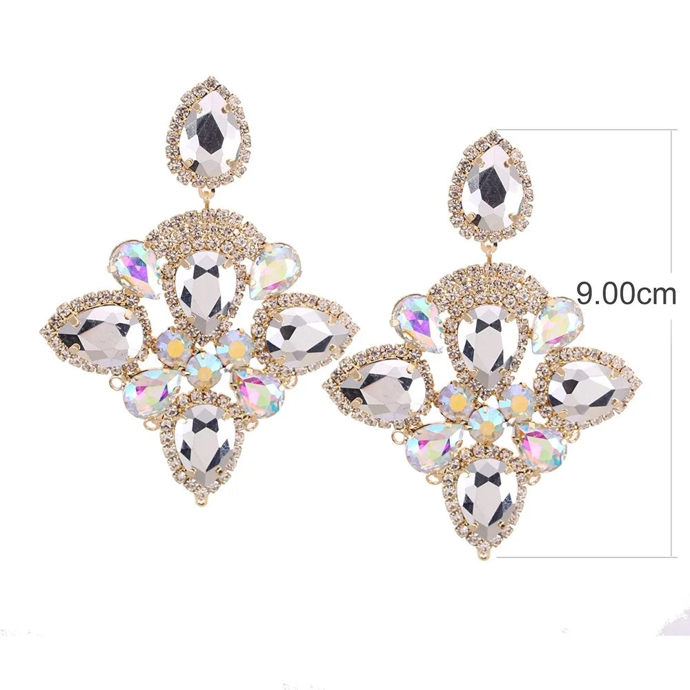 Large Drop Rhinestone Dangle Earrings Accessories Colorful Crystal Earrings