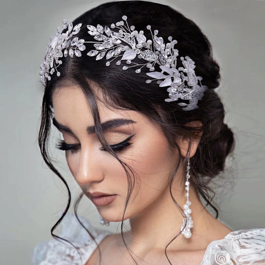 Hair Accessories Crystal Pearl Headband  Rhinestone Leaf Headband Hairband For Women Elegant Princess Headwear
