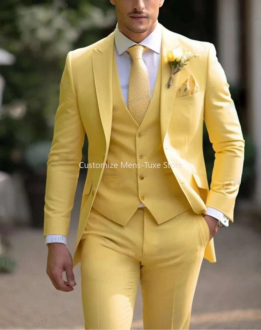 Men Business suits Tuxedos Formal 3 Piece Set Jacket Vest Pants Single Breasted Groom Groomsman Prom Wedding Party