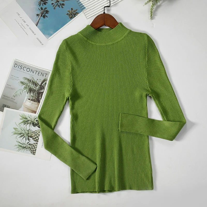 Women's Turtleneck Sweater Knitted Soft Pullovers cashmere Jumpers Basic Solid Soft Sweaters Women Autumn Winter Casual Top