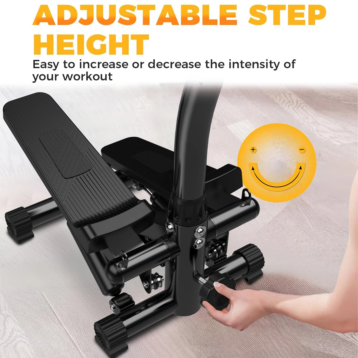 Mini stepper with handle, 300 pound load capacity, hydraulic stepper, LCD display
