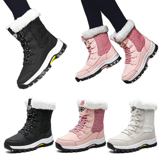 Waterproof Walking Shoes Comfortable Lightweight Snow Ankle Boots Mid Calf Water Resistant Snow Shoes Lace Up