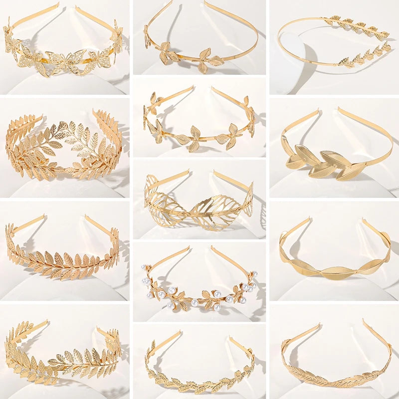 Gold Color Leaf Headband Headpiece Crown Tiara Headdress Goddess Greek Head Jewelry