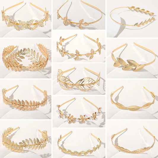 Gold Color Leaf Headband Headpiece Crown Tiara Headdress Goddess Greek Head Jewelry