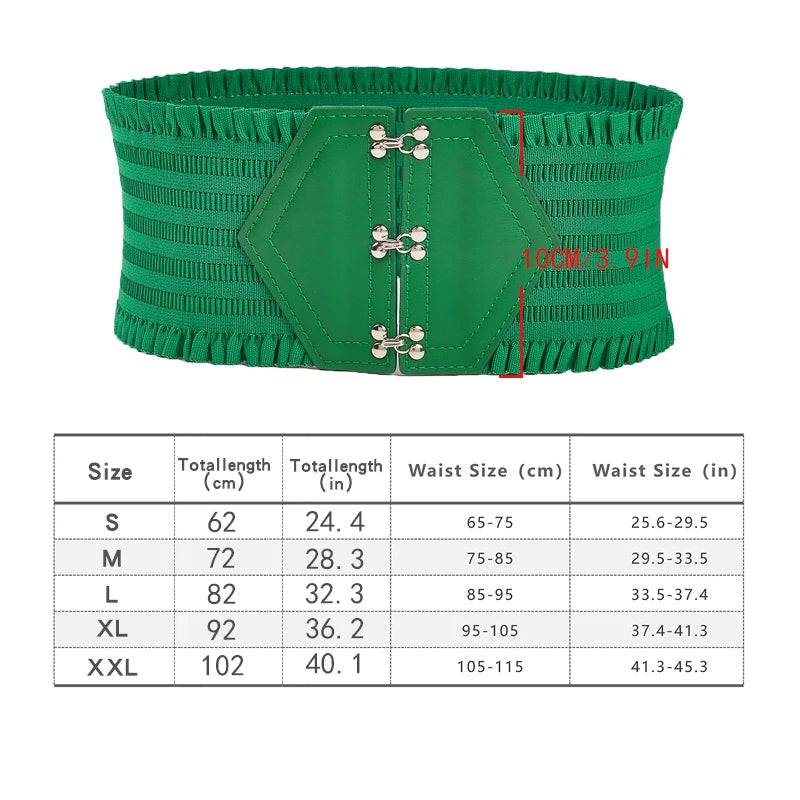Vibrant Triple Buckle Elastic Waistband Ruffles Wide Belt - Elegant Decorative with Adjustable Strap