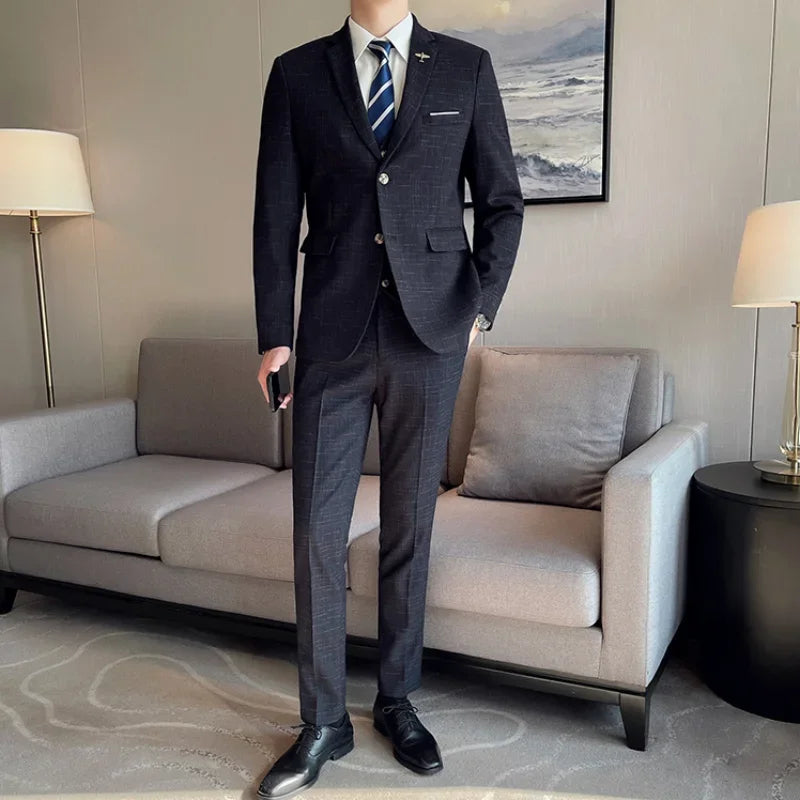 Men's High-Quality Wedding Suit 3 Piece Set Fashion Business Professional Groom Best Man Suit with Vest And Trousers