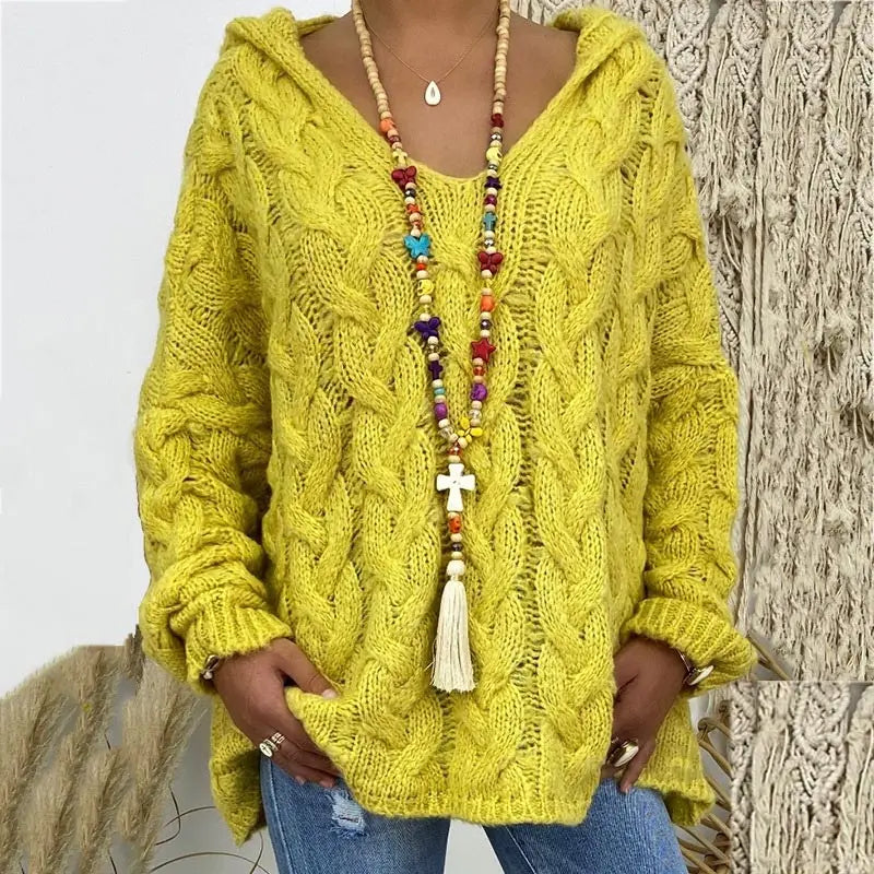 Women's Autumn Twist Knitted Sweater Casual Solid Hooded Pullovers Europe Style Jumpers Streetwear Women's Clothes