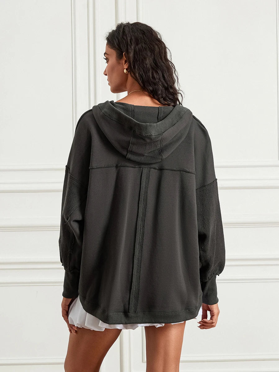 Oversized Hoodies Plain Color Long Sleeve Open Front Hooded Sweatshirts