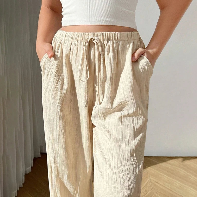 Women s Plus Size High Waisted Wide Leg Palazzo Pants with Elastic Waist and Side Pockets for Comfort and Style