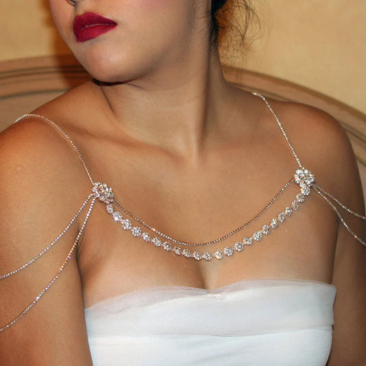 Rhinestone Flower  Shoulder Chain Necklace  Accessories Multilayer Body Jewelry Dress Lingerie