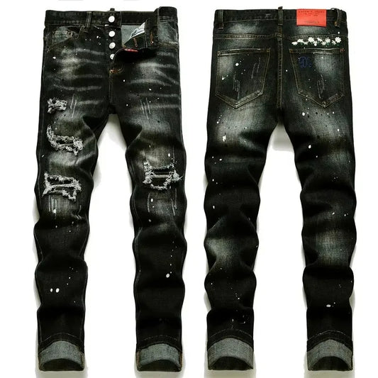 Skinny Denim Jeans Holes Jeans Italian Style Stretch Ripped Denim Pants Quality Denim Trousers