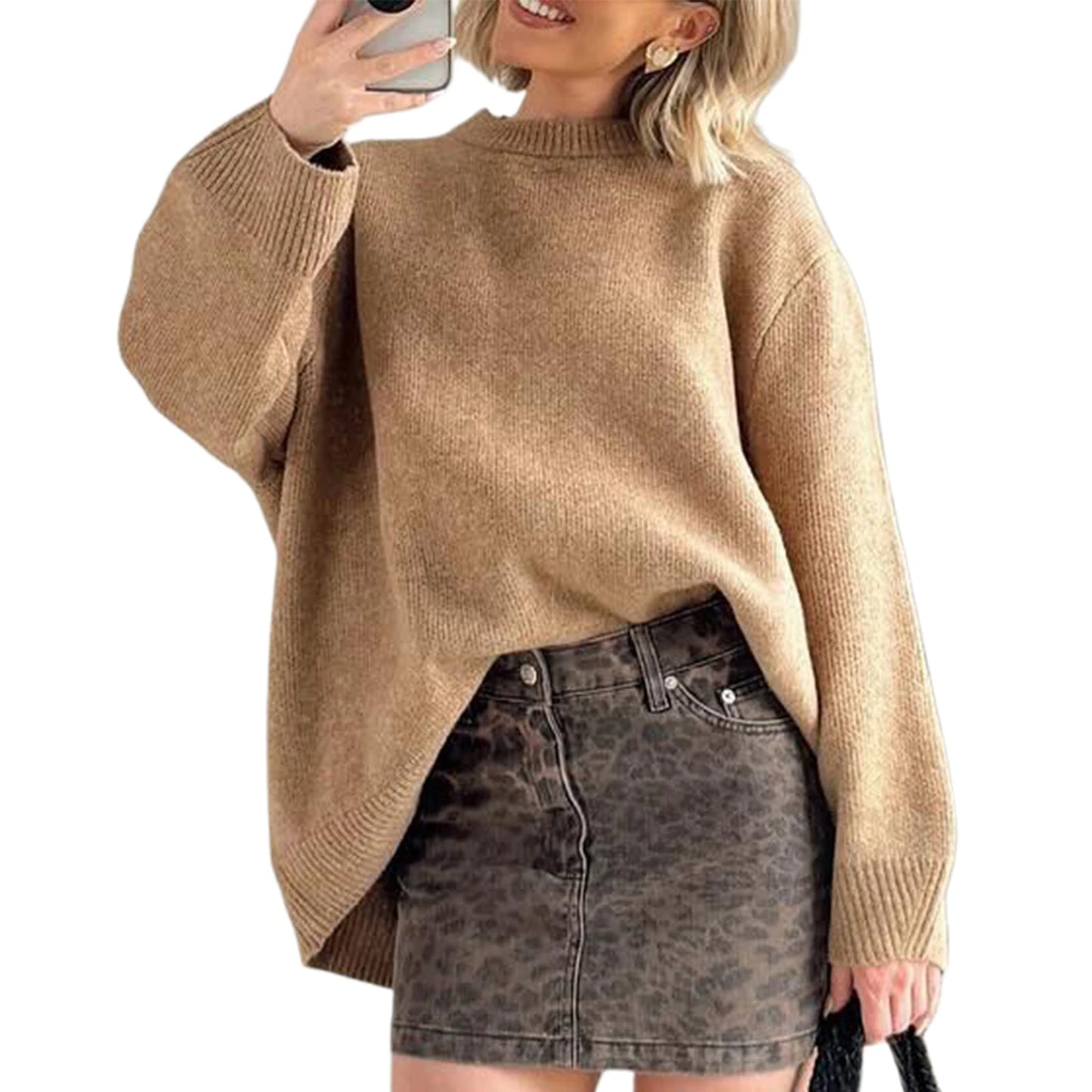 Women s Cozy Knit Pullover Sweater with Long Sleeves and O Neckline in Classic Solid Color for Casual Fall Winter Style