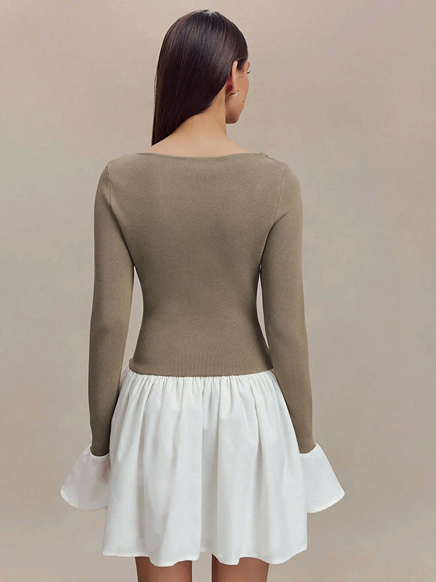 Mini Dress with Ruffle Sleeves and o-Neckline