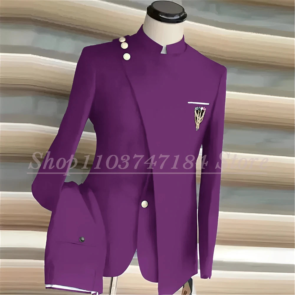 Men's Suits Single Breasted Stand Lapel Blazer  Formal Occasion Party 2 Piece Jacket Pants