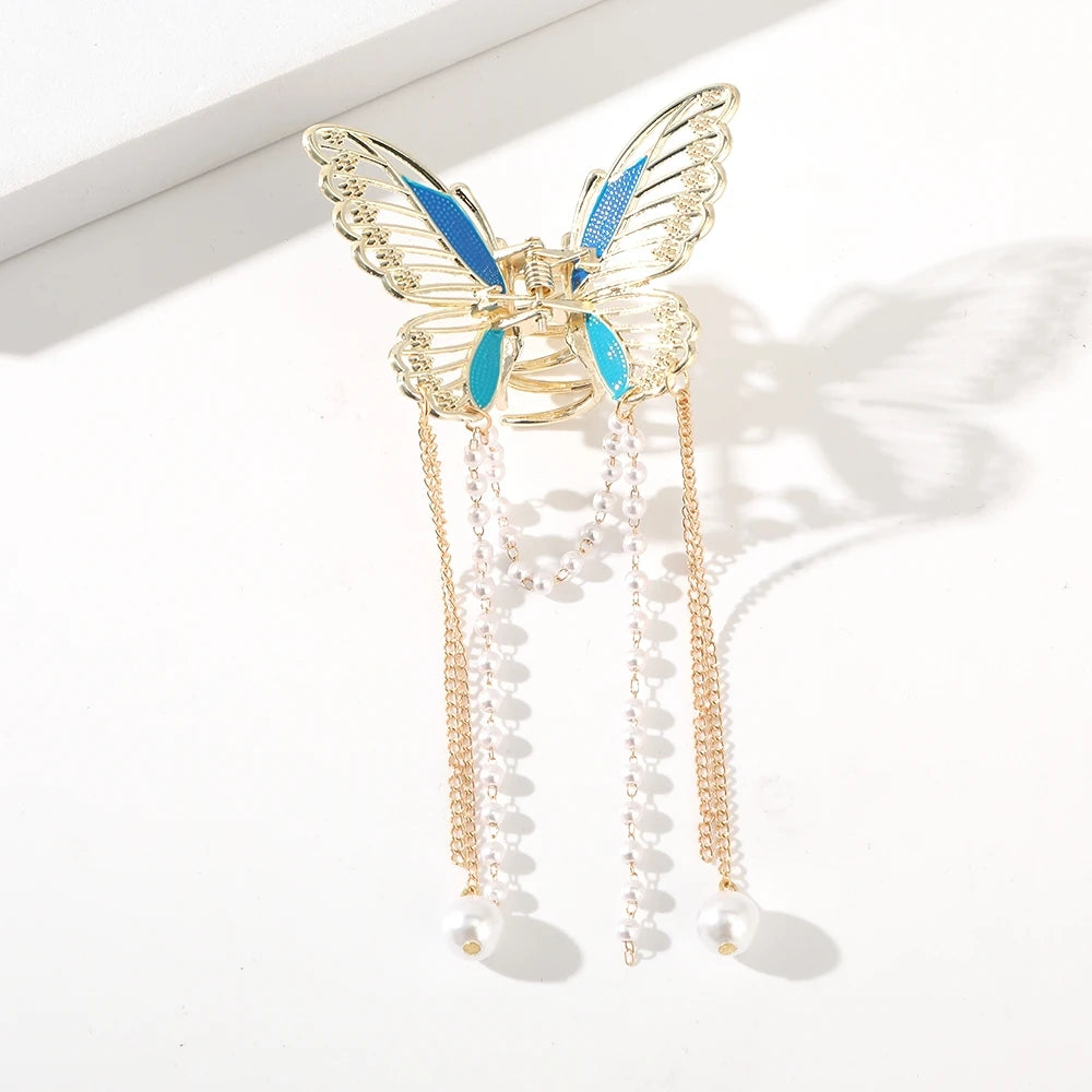 Hairpin Hair Accessories Women Simple Hair Claw Clip Butterfly Pearl Tassel Hair Clip