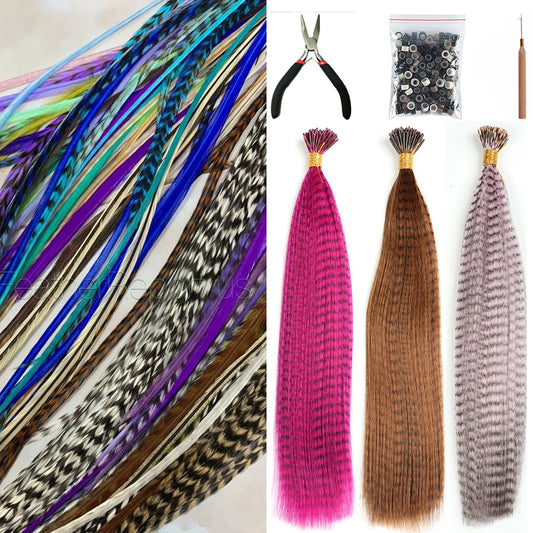 Feather Hair Extension 10Pieces Fake Hair I Tip Rainbow Synthetic Hair 16inch Hairpiece Feather for Hair Extension