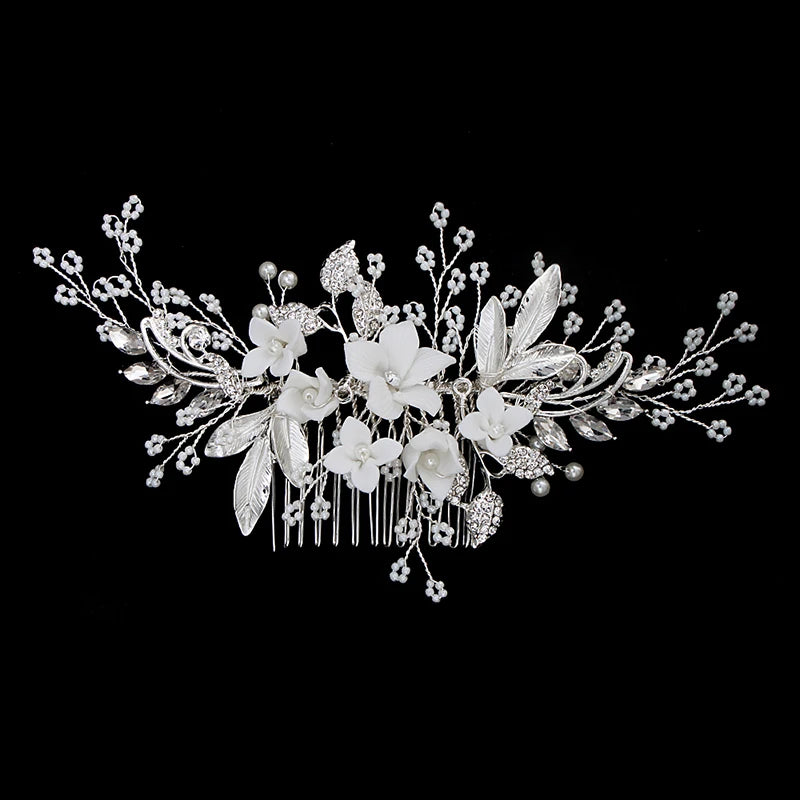 Silver Alloy Hair Comb Handmade Pearls Rhinestones Fashion Metal Headpiece Elegant Hair Jewelery Accessory For Women