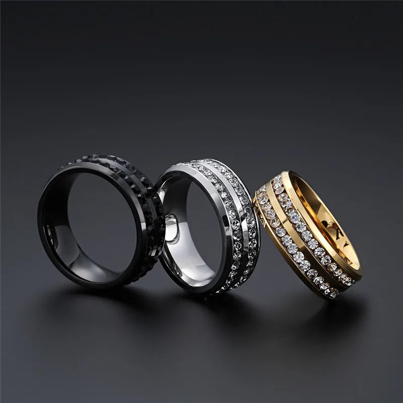 ZORCVENS Trendy Stainless Steel Crystal Zircon Rings For Men Wedding Jewelry Accessories Gift Fashion Men Rings