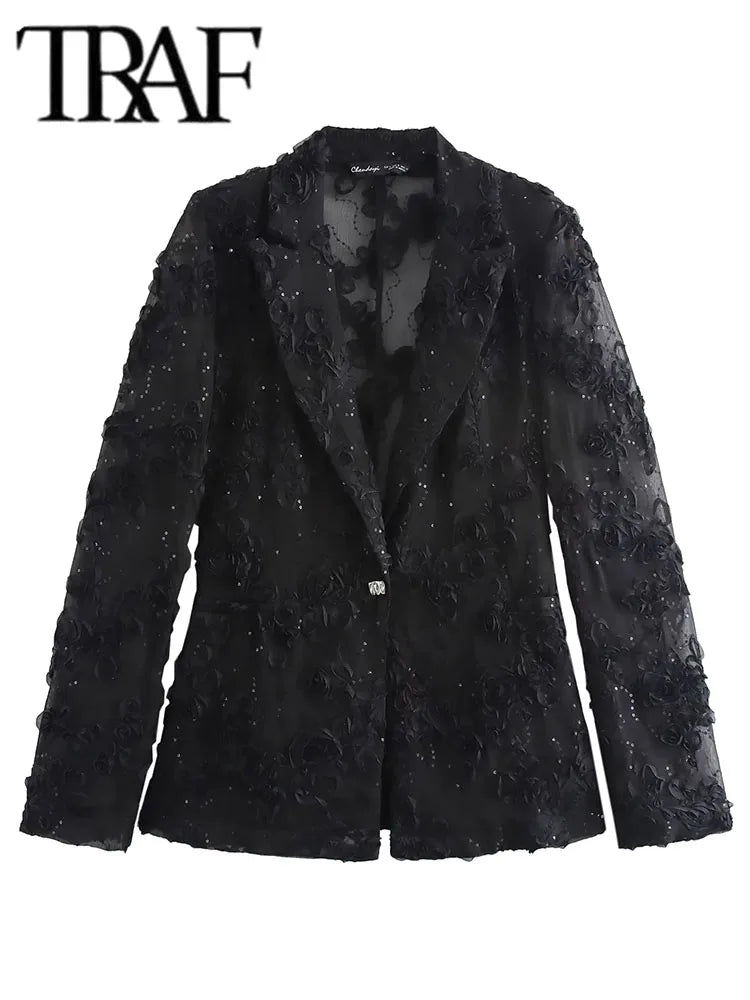 Sequin Pants Sets For Women 2 Pieces Fashion Translucent Blazer Coat Women's Suit Elegant Two Piece Women's Outfit