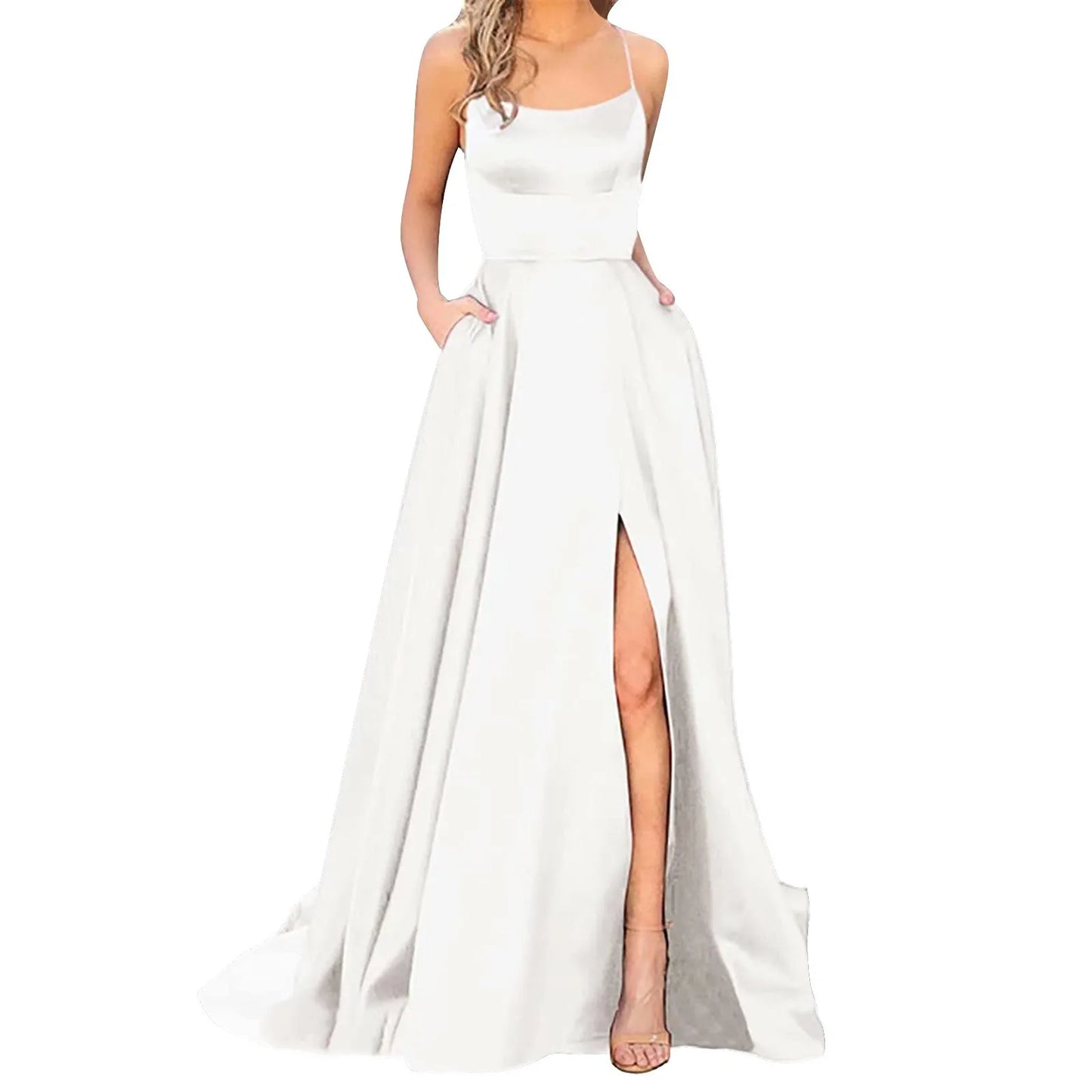 Sexy Prom Dresses Women's Long Dresses Sexy Criss-cross Satin Spaghetti Strap Prom Dress Formal Dresses for Women
