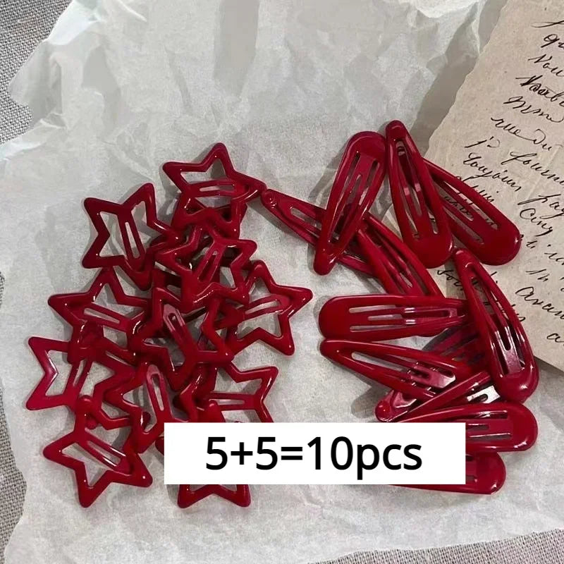 10 Pcs/Lot Red Star Snap Clip Waterdrop Barrettes Hairpin Women Hair Clip Accessories