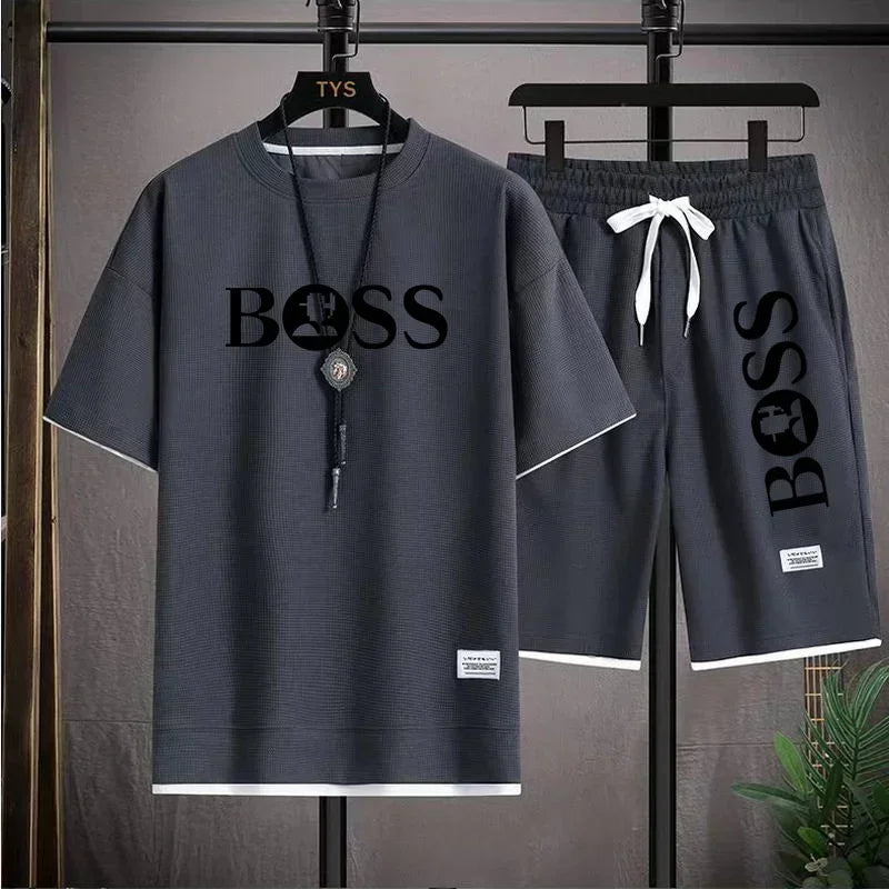 Men's luxury sportswear set casual fitness T-shirt and shorts 2-piece set with short sleeves summer