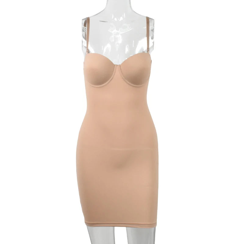Slimming Full Length Shapewear Slips Straight Tube Dress Body Shaper Women Under Dresses Underwire Cup