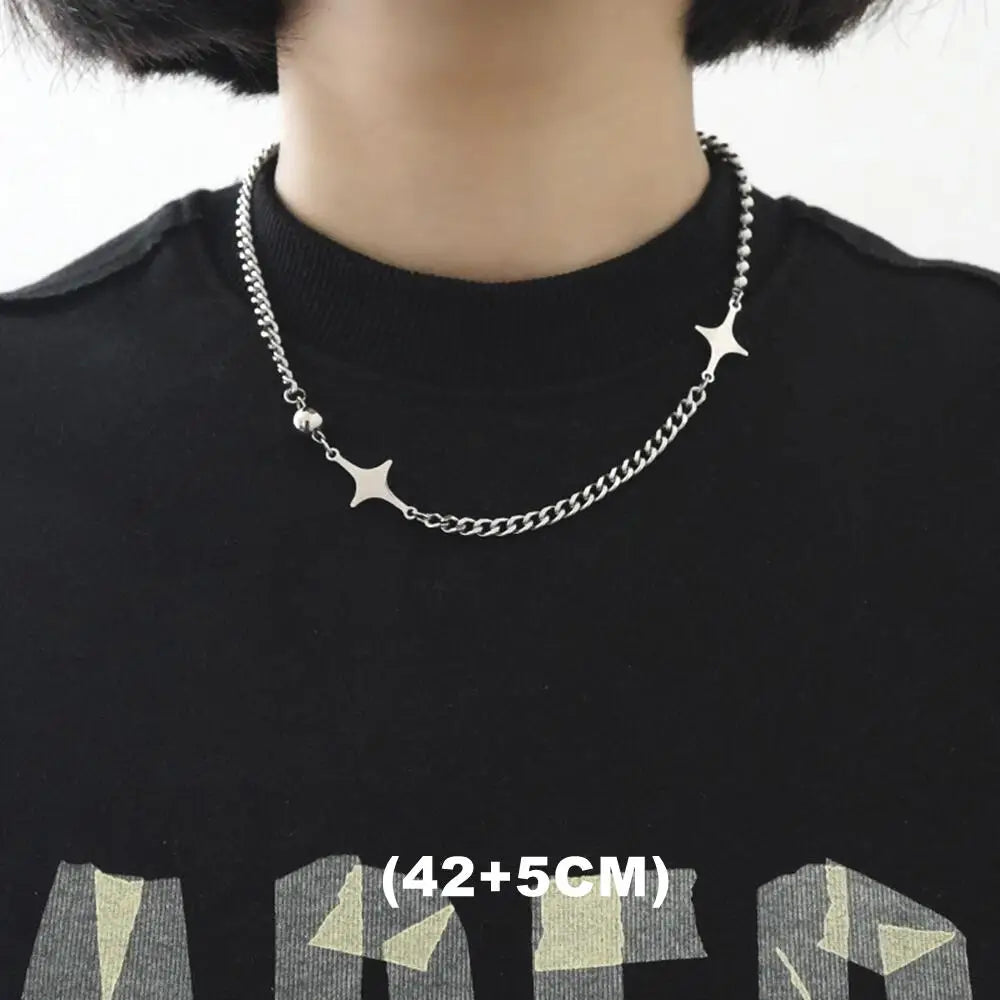 Zircon Double Layer Necklace For Men Women Trend Charm Titanium Steel Pendant Chain Unisex Jewelry