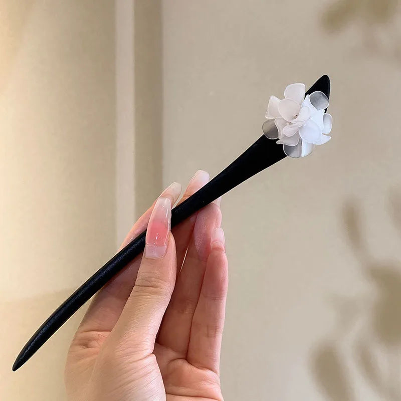 Floral Hair Pins Handmade Wooden Twist Bun Pin Chopsticks Flower Hair Clips Chinese-style Hair Stick