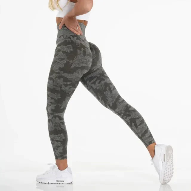 Camo Seamless Leggings Sports High Waist Hip Lifting Tummy Control GYM Fitness Elastic Yoga