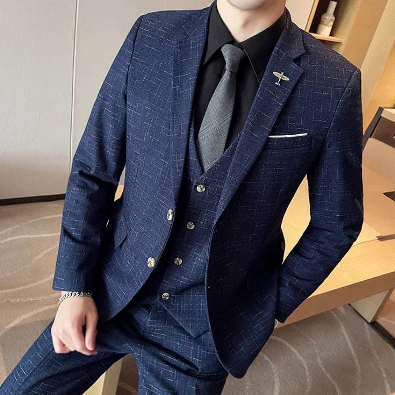 Men's High-Quality Wedding Suit 3 Piece Set Fashion Business Professional Groom Best Man Suit with Vest And Trousers