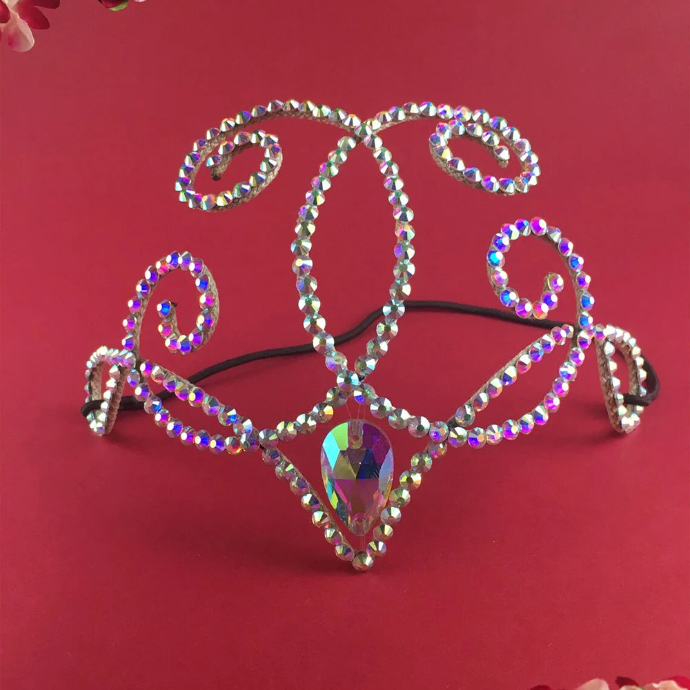 Forehead Chain Headpiece Water Drop Rhinestone Hair Chain Handmade