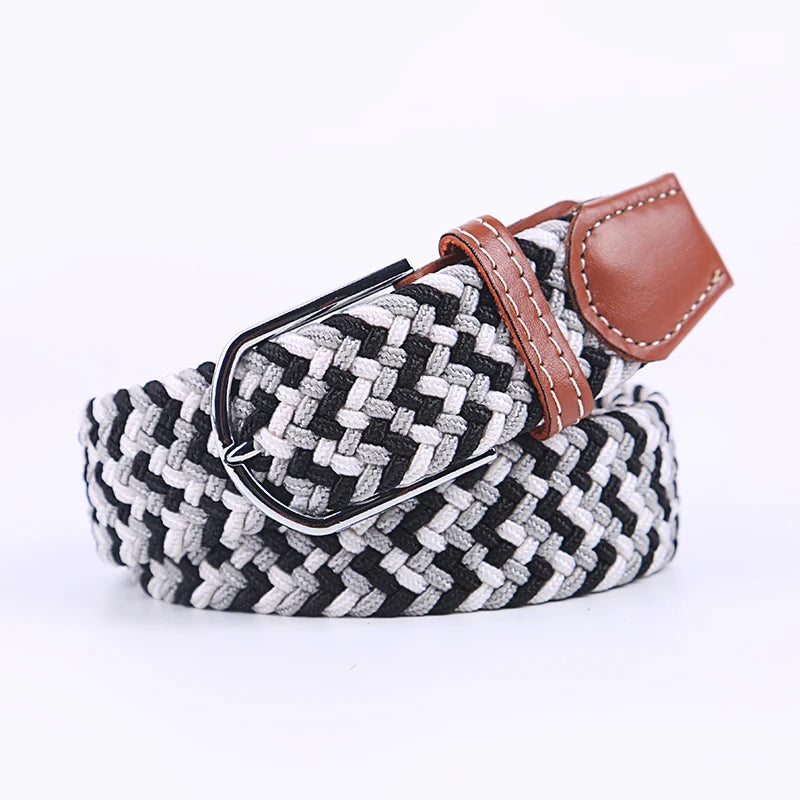 Casual Knitted Pin Buckle Belt Woven Canvas Elastic Expandable Braided Stretch Belts Women Jeans
