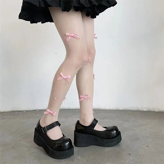 Lace Trimmed Sheer Pantyhose with Floral Embroidery Detail and High Waist Design