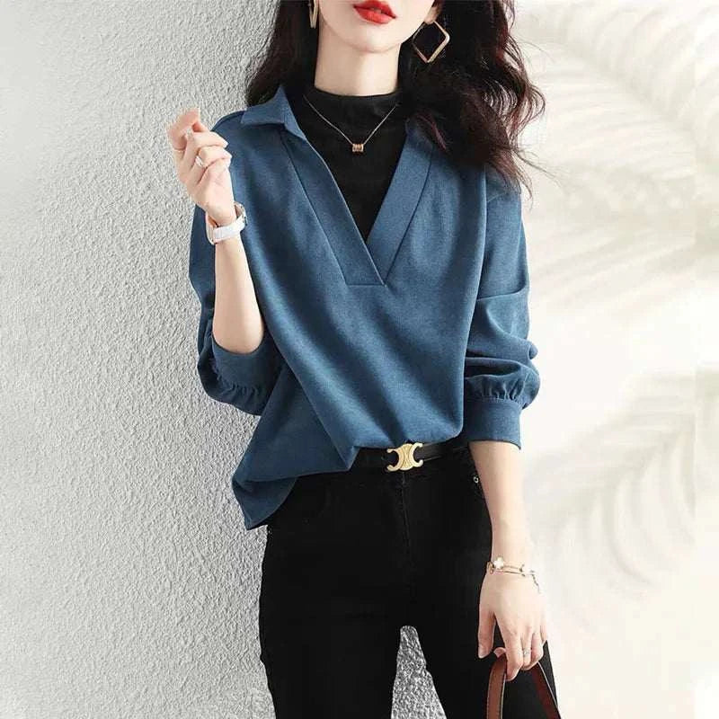 Lapel Spliced Fake Two Pieces Blouse