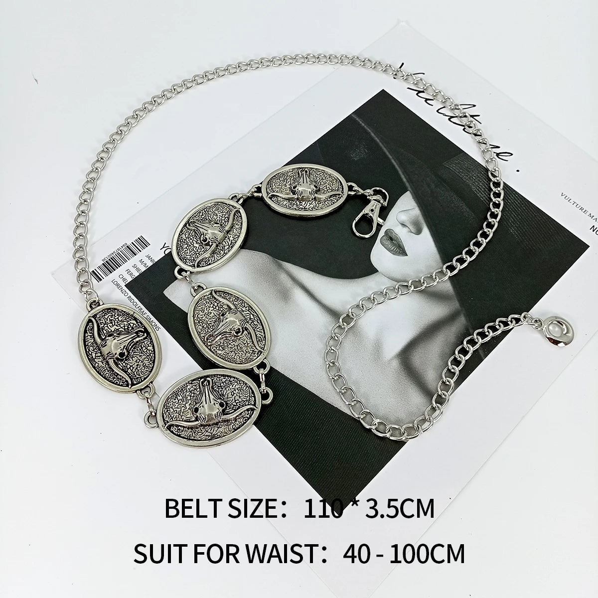 Vintage Silver Chain Belt Sun Bull Coins Female Waist  Dress Waistband Designer Belts For Women High Quality