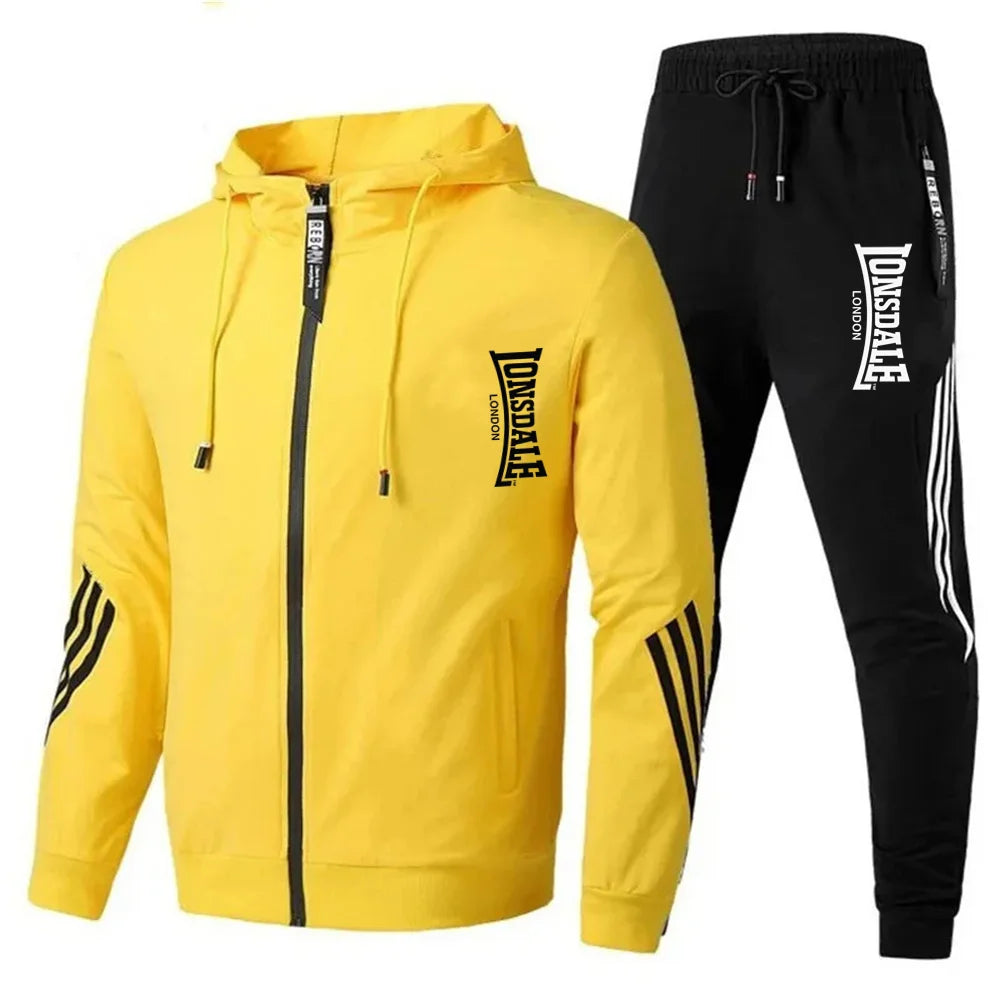 Men's Printed Long-sleeved Fitness Spring And Autumn Hoodie Sports Jacket + Pants Suit Drawstring Sports Suit Zipper Clothes