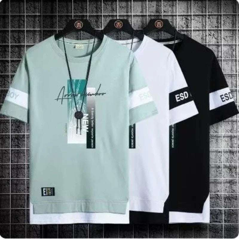 Men's Fashion Casual Set Versatile Youth Round Neck Slim Fit Short sleeved T-shirt+Fashion Sports Pants Two Piece Set for Men