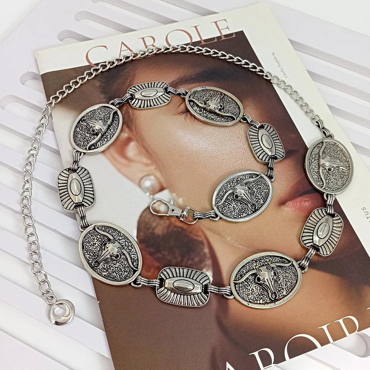 Vintage Silver Chain Belt Sun Bull Coins Female Waist  Dress Waistband Designer Belts For Women High Quality