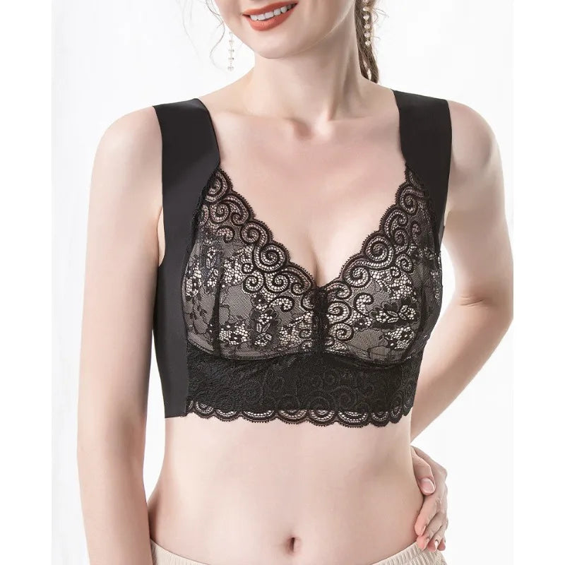 Women's Lace Bra Trackless Sports Thin Bra Breathable Soft And Comfortable Casual No Underwire V-Neck Bra