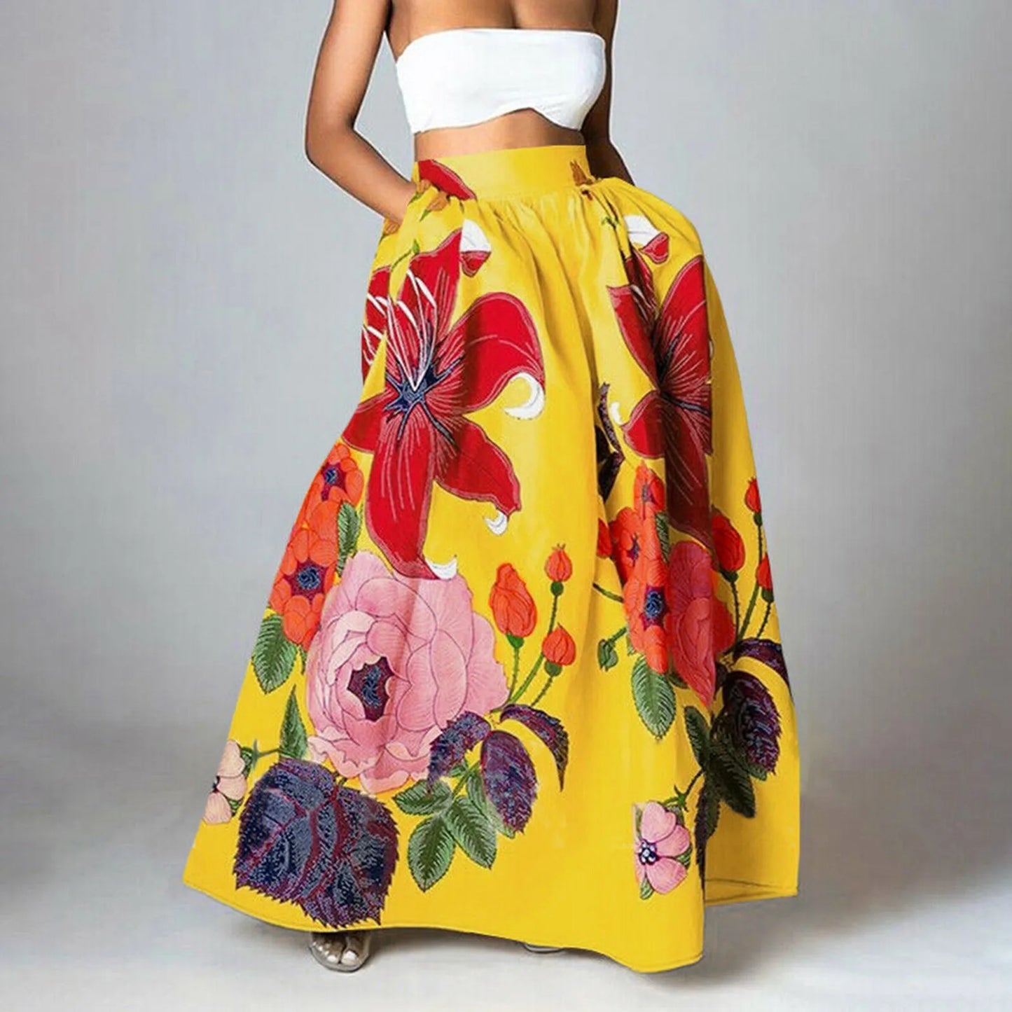 Bohemian Women Long Skirt Large Swing High Waist Floral Printing A-Line Skirt Women