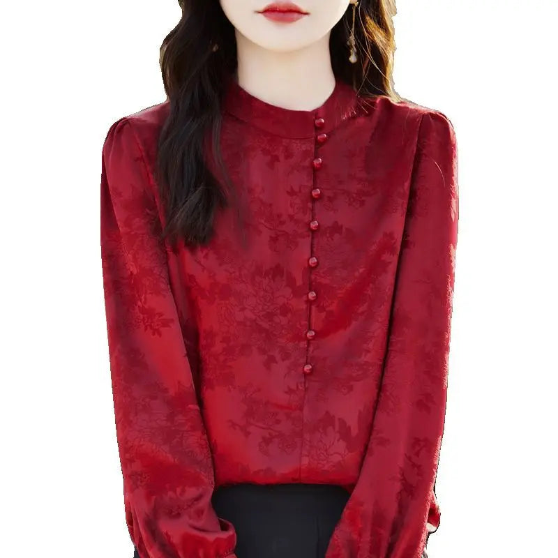 Stand-up Collar Long-sleeved Top Retro All-match Chic Shirt