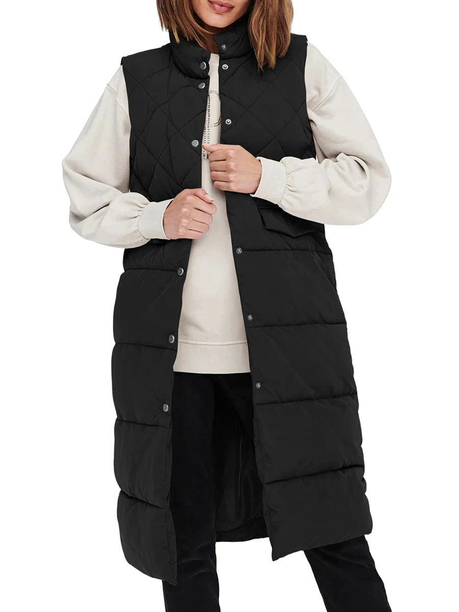 Quilted Puffer Vest Solid Color Warm down Jacket Button Cardigan