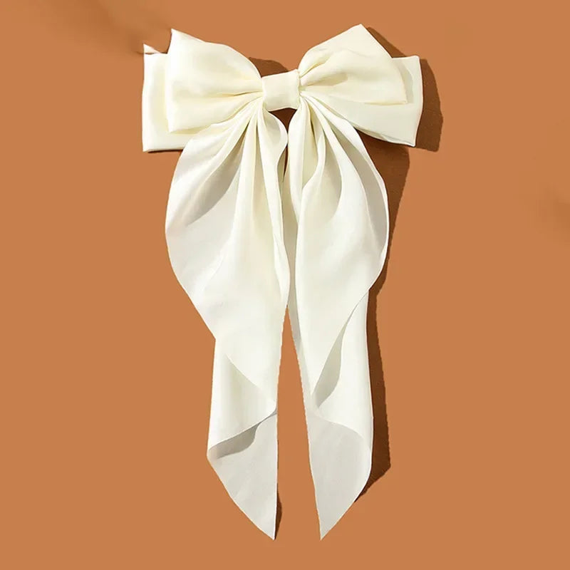 Hair Clips for Women  Big Bowknot Solid Satin Long Ribbon Bows Spring Clamp Barrette