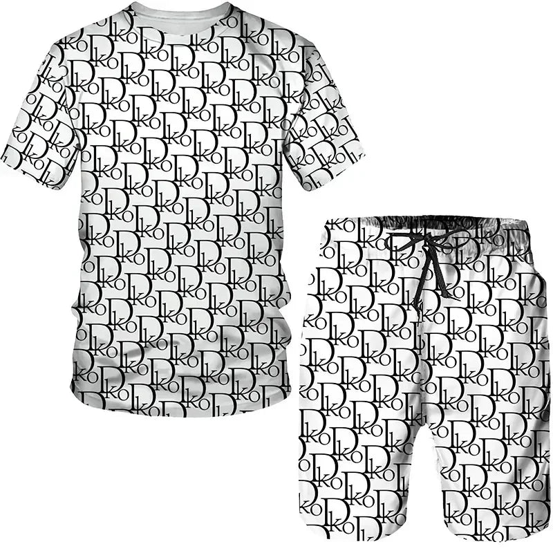 Summer Street Men's Daily Casual Fashion Loose Comfort Short Sleeve Outdoor Trend Sports Shorts Novelty Geometric Printing