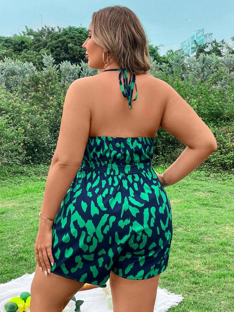 Plus Size Women's Streamlined Big Size Backless Neck Halter Jumpsuit Loose Casual Jumpsuit Summer Style