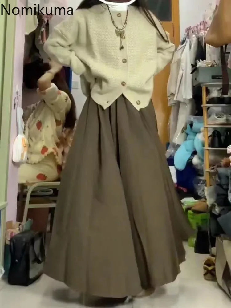 Pleated Skirts for Women High Waist Big Swing Jupe Vintage Long Skirt