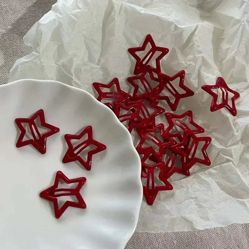 10 Pcs/Lot Red Star Snap Clip Waterdrop Barrettes Hairpin Women Hair Clip Accessories