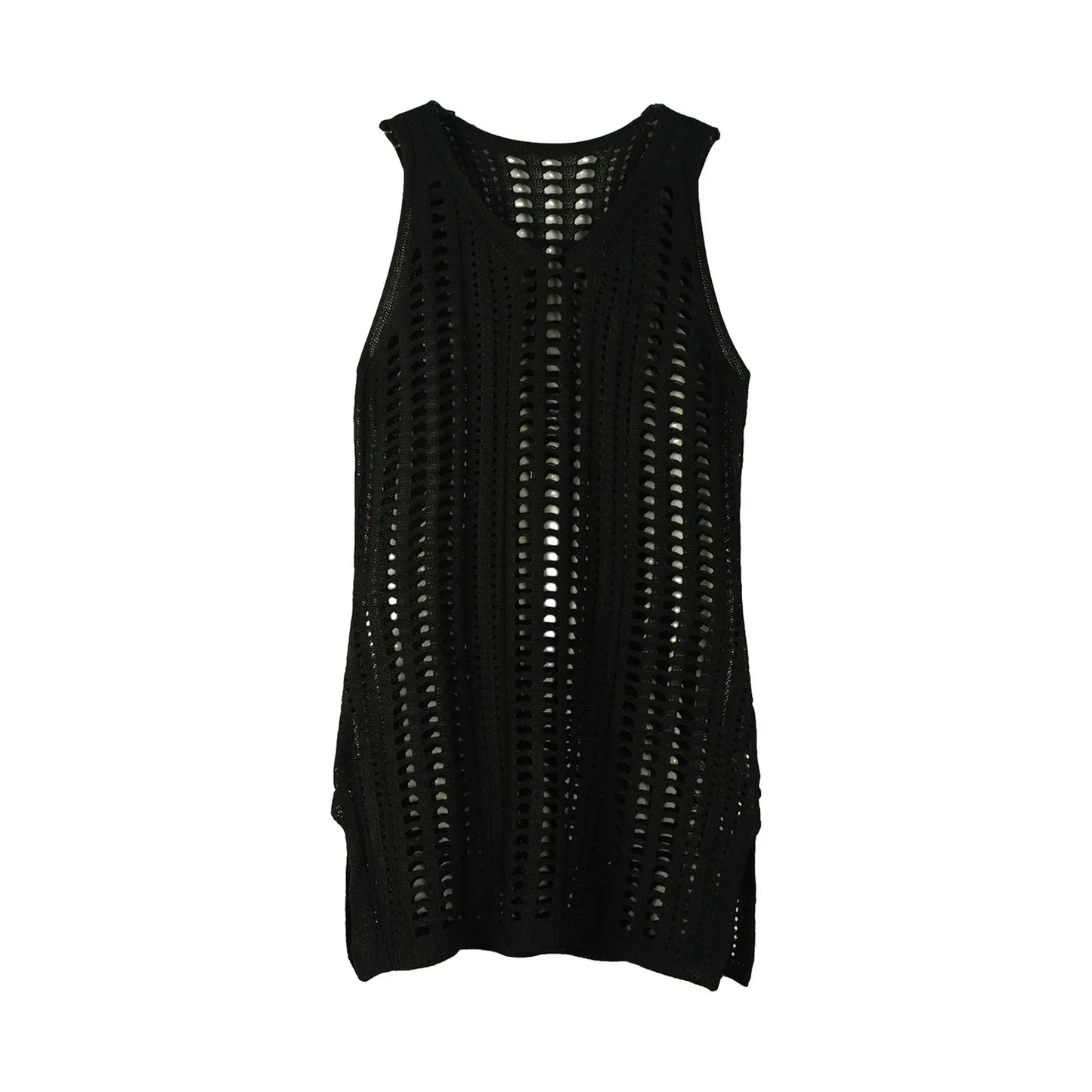 Mesh Hollow Out  Elegant V Neck Sleeveless Crochet Swimsuit Cover Up